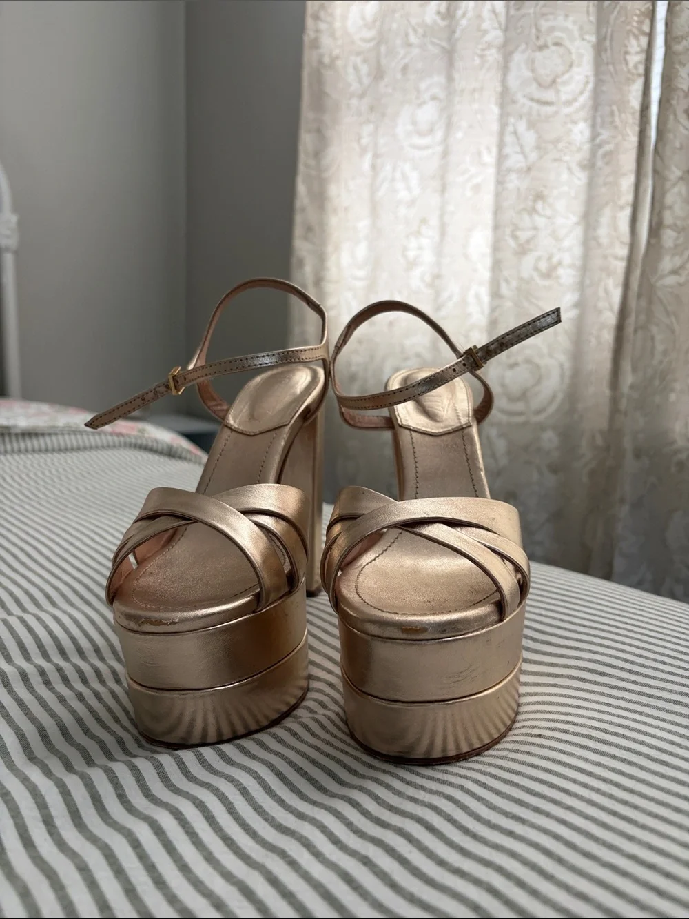 SCHUTZ Rose Gold Platform Sandals with Ankle Strap
